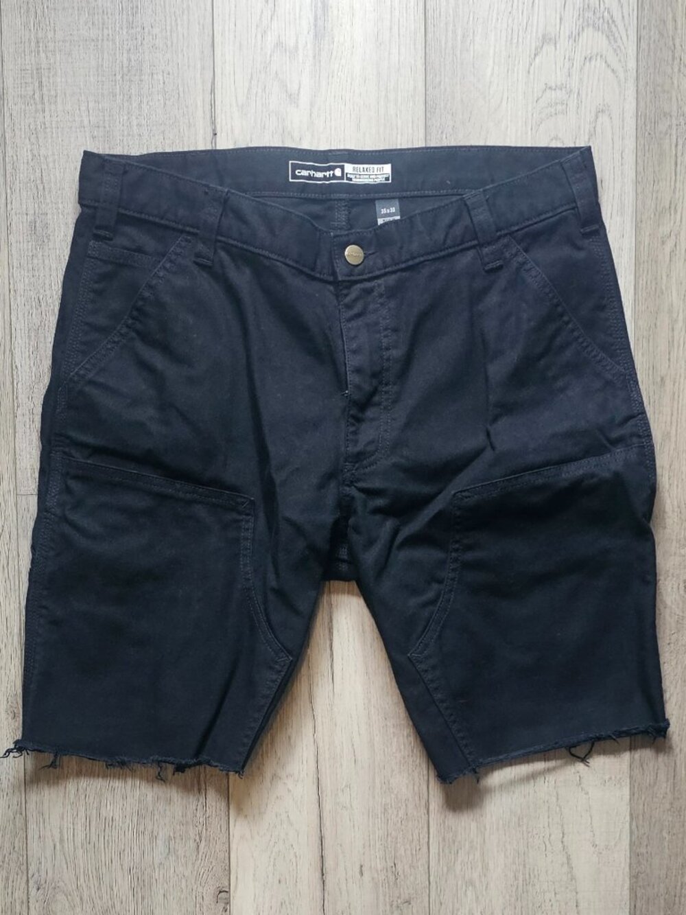 Carhartt Black Canvas Double Knee Cut Off Shorts Jorts Mens Size 35